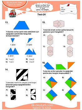 ilkokul 1. Sınıf Bilsem Zeka Testi 